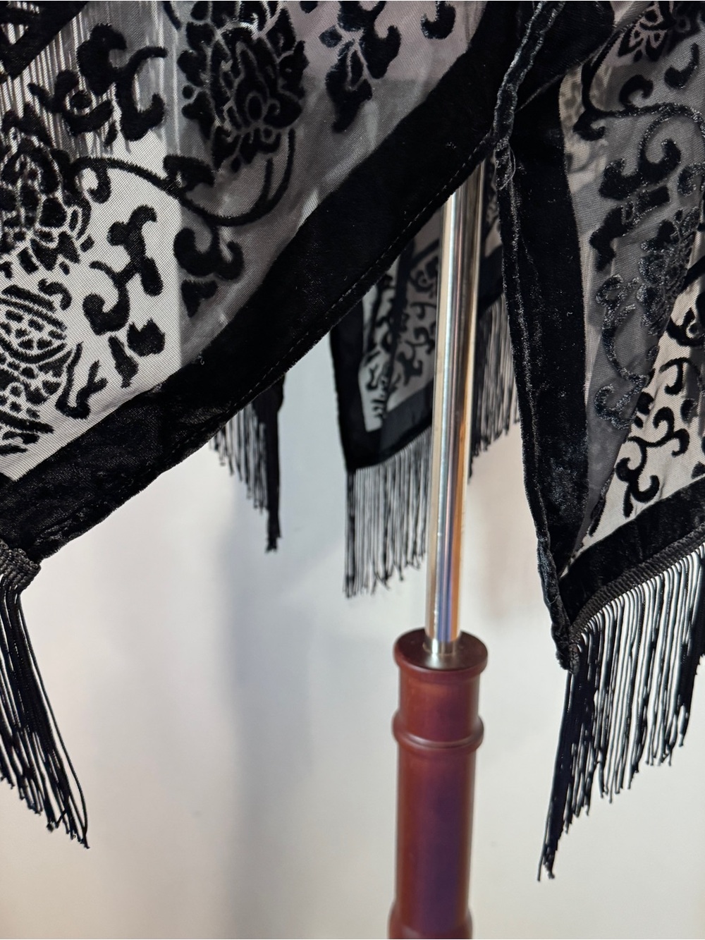 Mixit Black Velvet Burnout Sheer Fringe Kimono Wrap Whimsigoth Witchy One Size - Picture 8 of 15